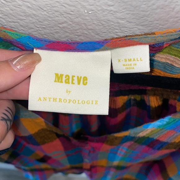 Maeve by Anthropologie - Multicolored Plaid Short Sleeve Button-Up Blouse - Picture 4 of 8